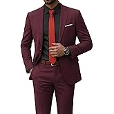 YND Men's 2 Piece Suit with Tie, One Button Slim Fit Solid Jacket and Pants Set, Suits for Men Prom Party Wedding & Business