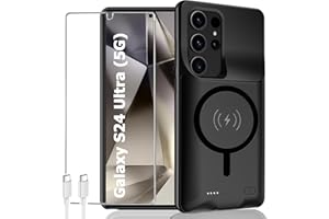 YINGYKJ Battery Case for Galaxy S24 Ultra,12000mAh Portable Protective Smart Wireless Charging Case Support Carplay Compatible with Galaxy S24Ultra(6.8 inches)Rechargeable Extended Battery Charger Case(Black)