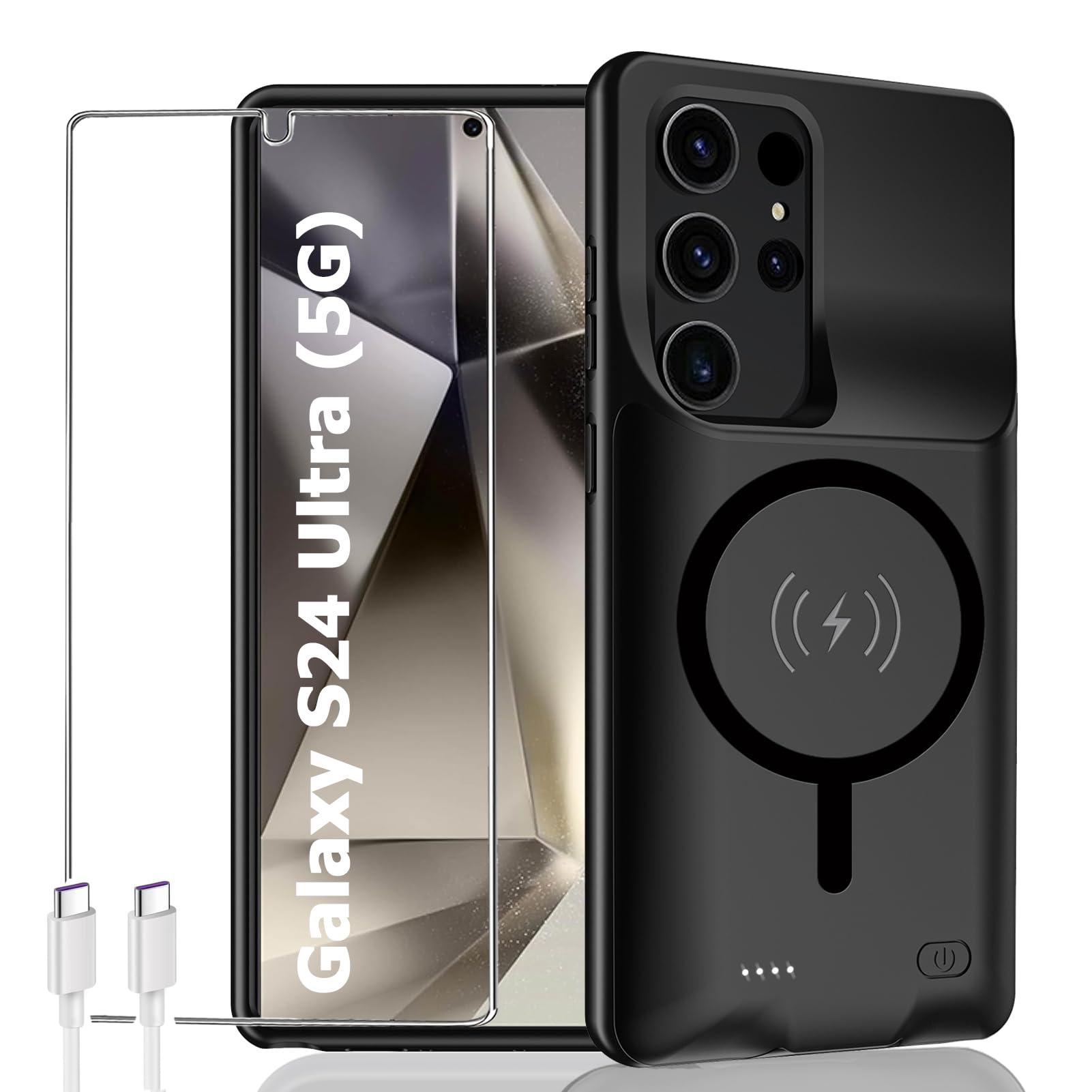 Photo 1 of Battery Case for Galaxy S24 Ultra,12000mAh Portable Protective Smart Wireless Charging Case Support Carplay Compatible with Galaxy S24Ultra(6.8 inches)Rechargeable Extended Battery Charger Case(Black)