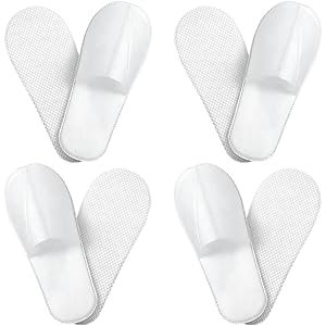 ANTUNIHOD Disposable Slippers for Guests, White, 4 Pairs, Travel Use