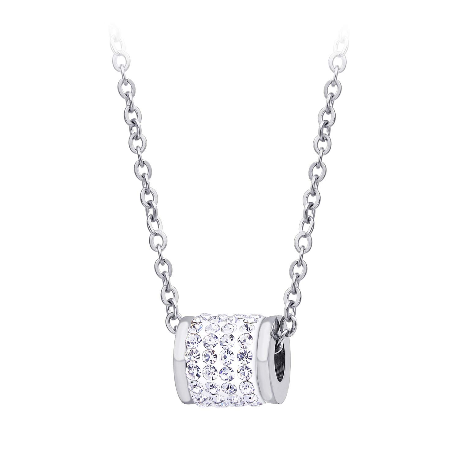 555Jewelry Silver Minimalist Geometric CZ Slider Pendant Necklace for Women, 19 Inch Stainless Steel Chain