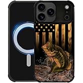 DJSOK Case for iPhone 17 Pro Max,Compatible with MagSafe,Anti-Scratch Shockproof Case,Wood American Flag Fish