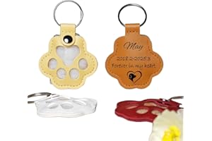 Personalized Pet Memorial Keychain For Dog Cat, Custom Leather Paw-Shaped Keepsake with Name Engraving, Fur Hair Storage Hold