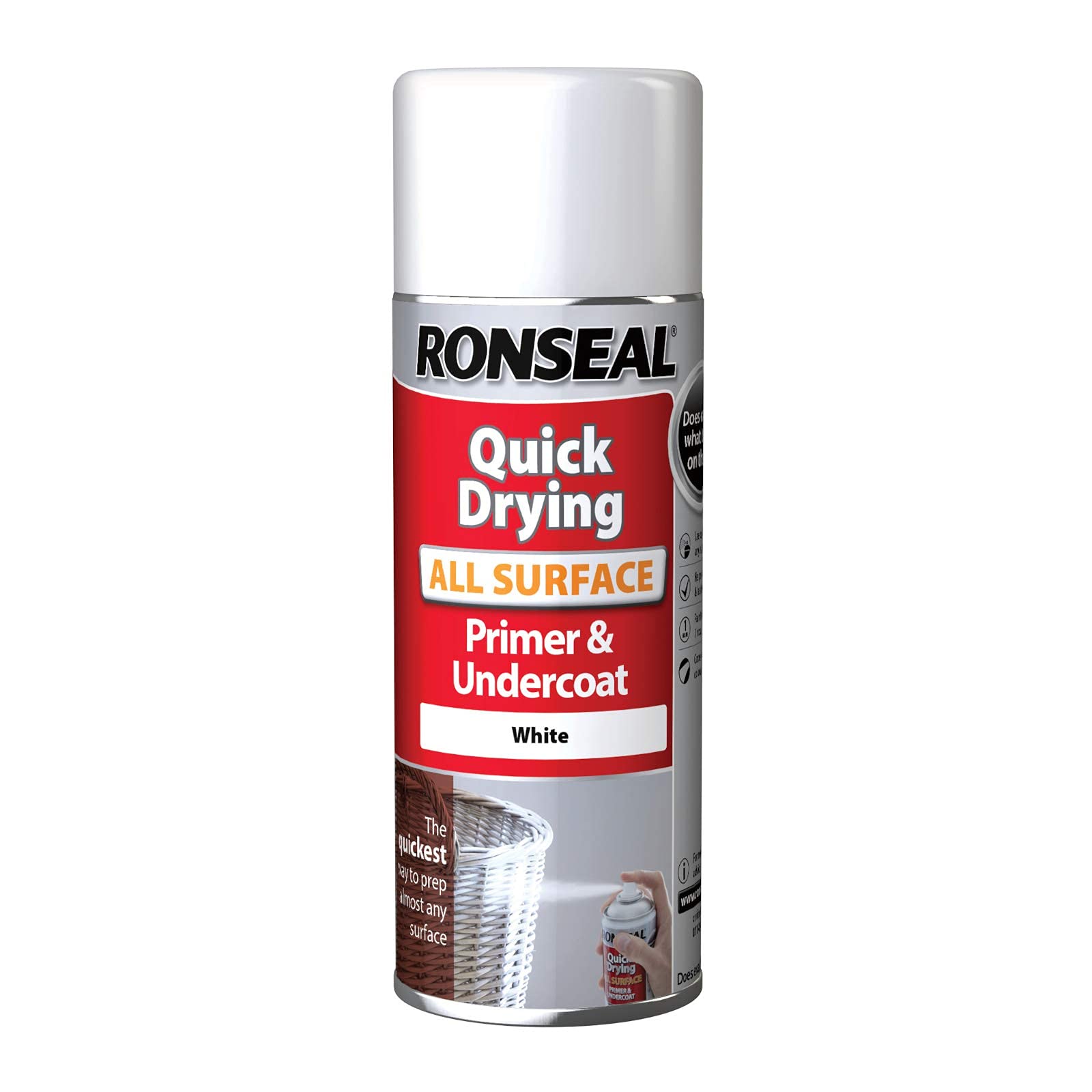 Ronseal RSLASPA400 One Coat All Surface Primer and Undercoat Aerosol, White, 400 ml