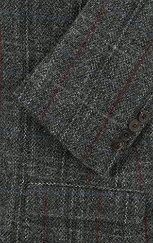 Harris Tweed Mens Grey with Red Overcheck Tweed Jacket Regular Fit 100% Wool Notch Lapel-46R - Thumbnail 3