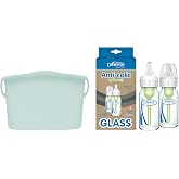 Dr. Brown's Reusable Silicone Sterilizer Bag, Narrow Glass Baby Bottles with Anti-Colic Vent System, Level 1 Slow Flow Nipples, 120mL 2 Pack