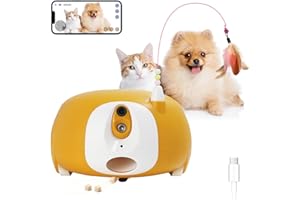 pumpkii Pet Camera Treat Dispenser, Cat Dog Camera, Automatic Pet Feeder with App Remote Control, 2 Way Audio, 1080P HD Mobile Camera with Night Vision, Interactive Replaceable Cat Teaser