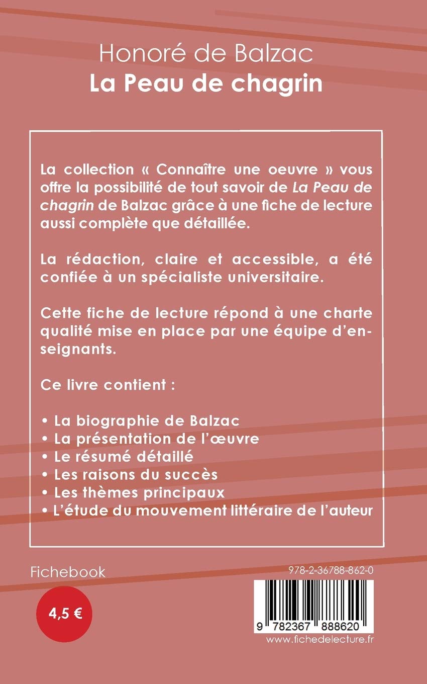 Amazon Fr Fiche De Lecture La Peau De Chagrin De Balzac Analyse Litteraire De Reference Et Resume Complet Honore De Balzac Editions Du Cenacle Livres