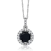 Gem Stone King 0.97 Ct Round Black Onyx White Diamond 14K White Gold Pendant