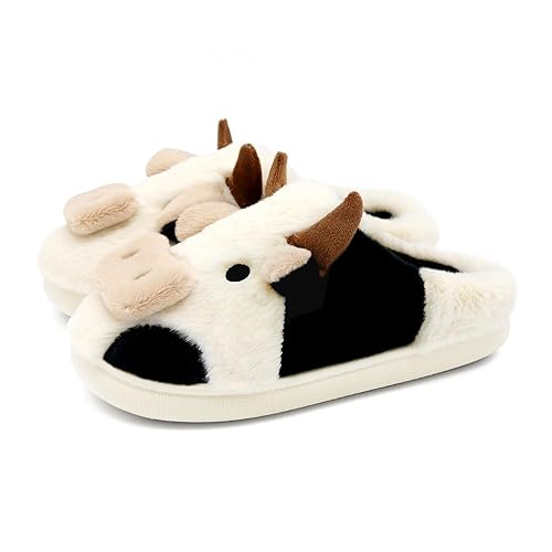 Cow Slippers for Women Men, Cartoon Plush Warm Slippers for Girls, Cow Gift for Women and Ladies Size5-5.5/4-4.5