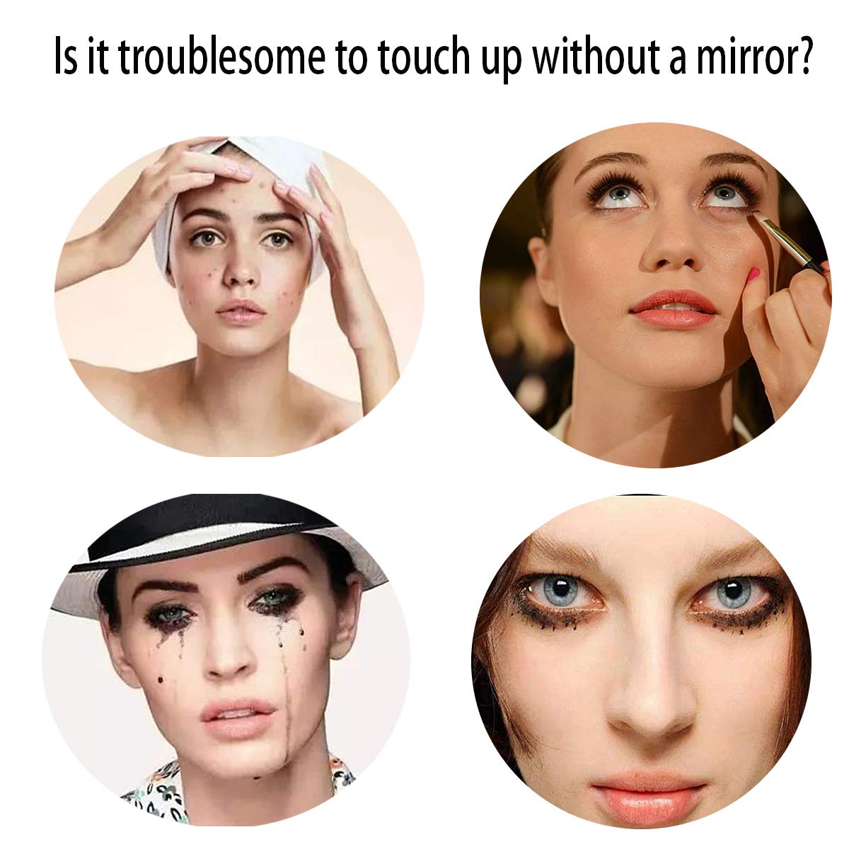 Mirror with Lights Makeup Mirror with 8 LED Adjustable Makeup Mirrors with Lights, Including Button Battery, Touch Screen Switch, Portable, Folding,Magnification Compact Mirror, Traveling(Black): Kitchen & Dining