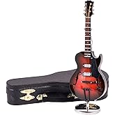 Brown Electric Guitar Music Instrument Miniature Replica with Case - Size 7 in.