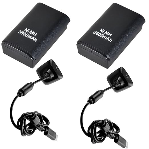 REDGO Akku-Pack + Ladekabel für Microsoft Xbox 360 Wireless Controller 2 Sets 3600mAh schwarz