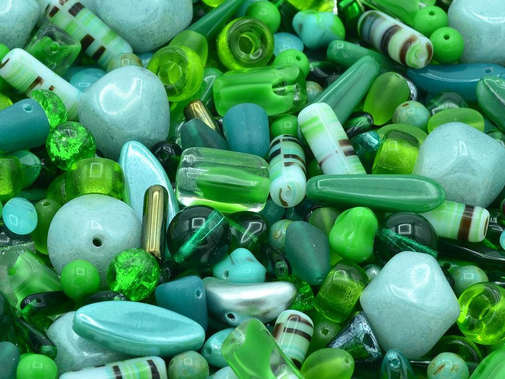View 1 of 1.4oz (40g) Variative Mix of Pressed Czech Glass Beads, Green
