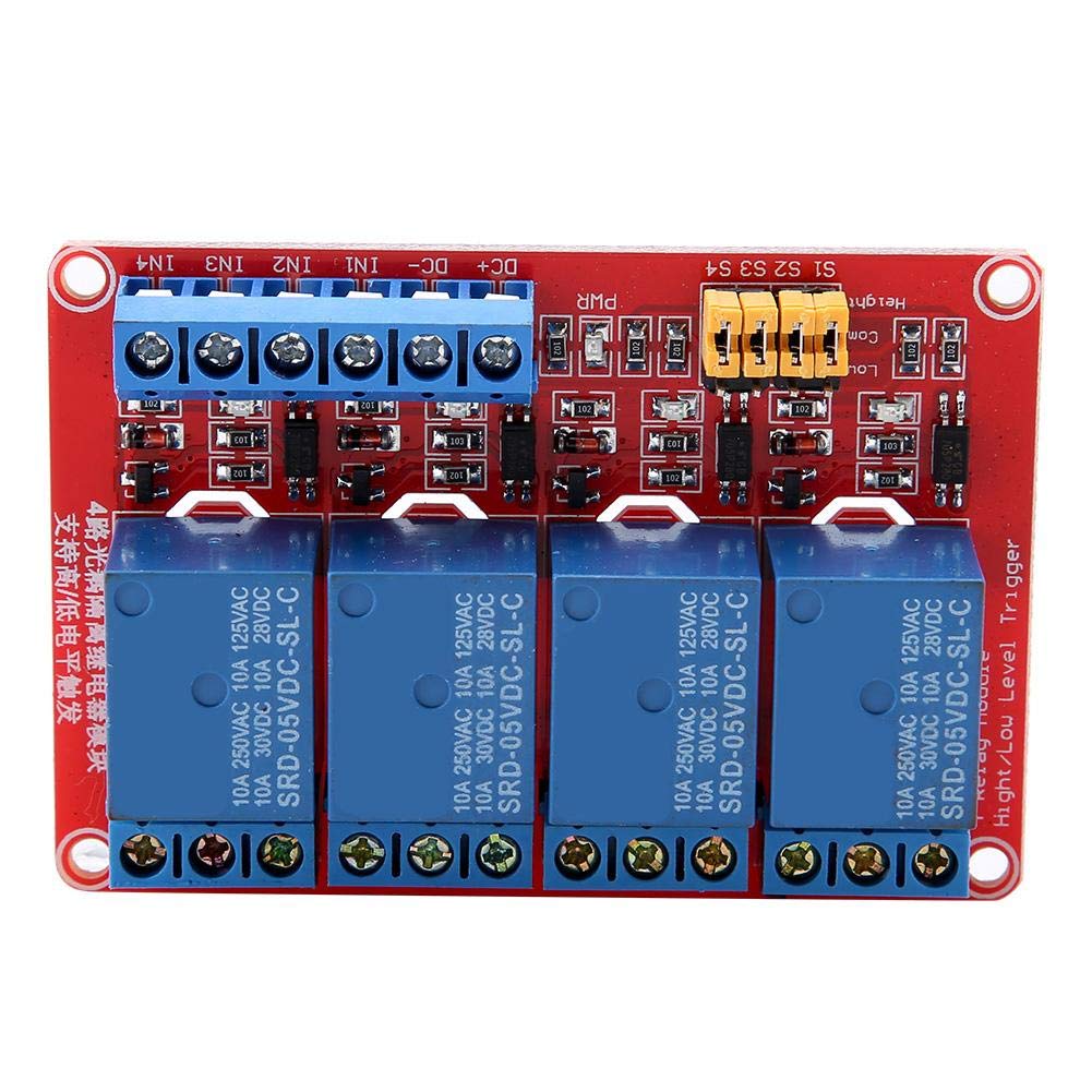 4-Channel Relay Module, High & Low Trigger Optocoupler Relay Module Board, Multiple Voltage Support 5V 12V 24V, Compatible, Smart Home Automat