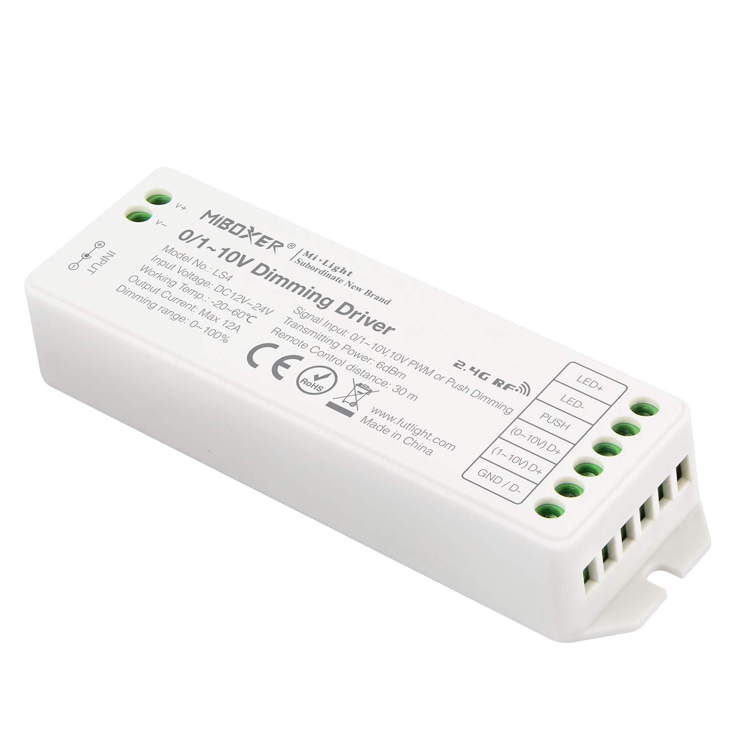 LIGHTEU, MiLight Miboxer Dimming Support 0~10V, 10V PWM Push Dimming 2.4G Remote and App Controllable DC12V/24V Max 12A LS4