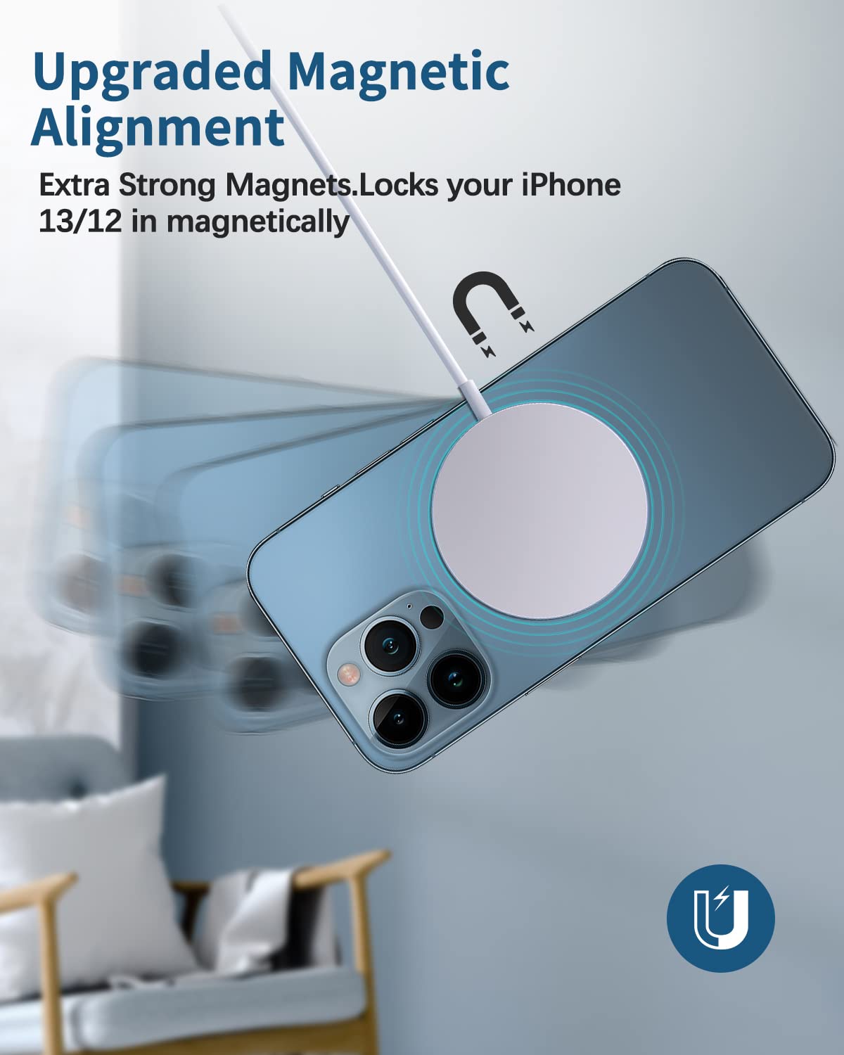 Magnetic Wireless Charger Mag-Safe Charger for iPhone 16/15/14/13/12 Series Convertible Magnet Wireless Charging Stand/Pad with 5ft Cable for iPhone and AirPods 2/3/Pro 2/Pro