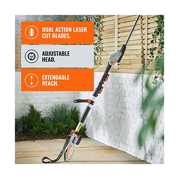 vonhaus cordless pole hedge trimmer with 20v max battery