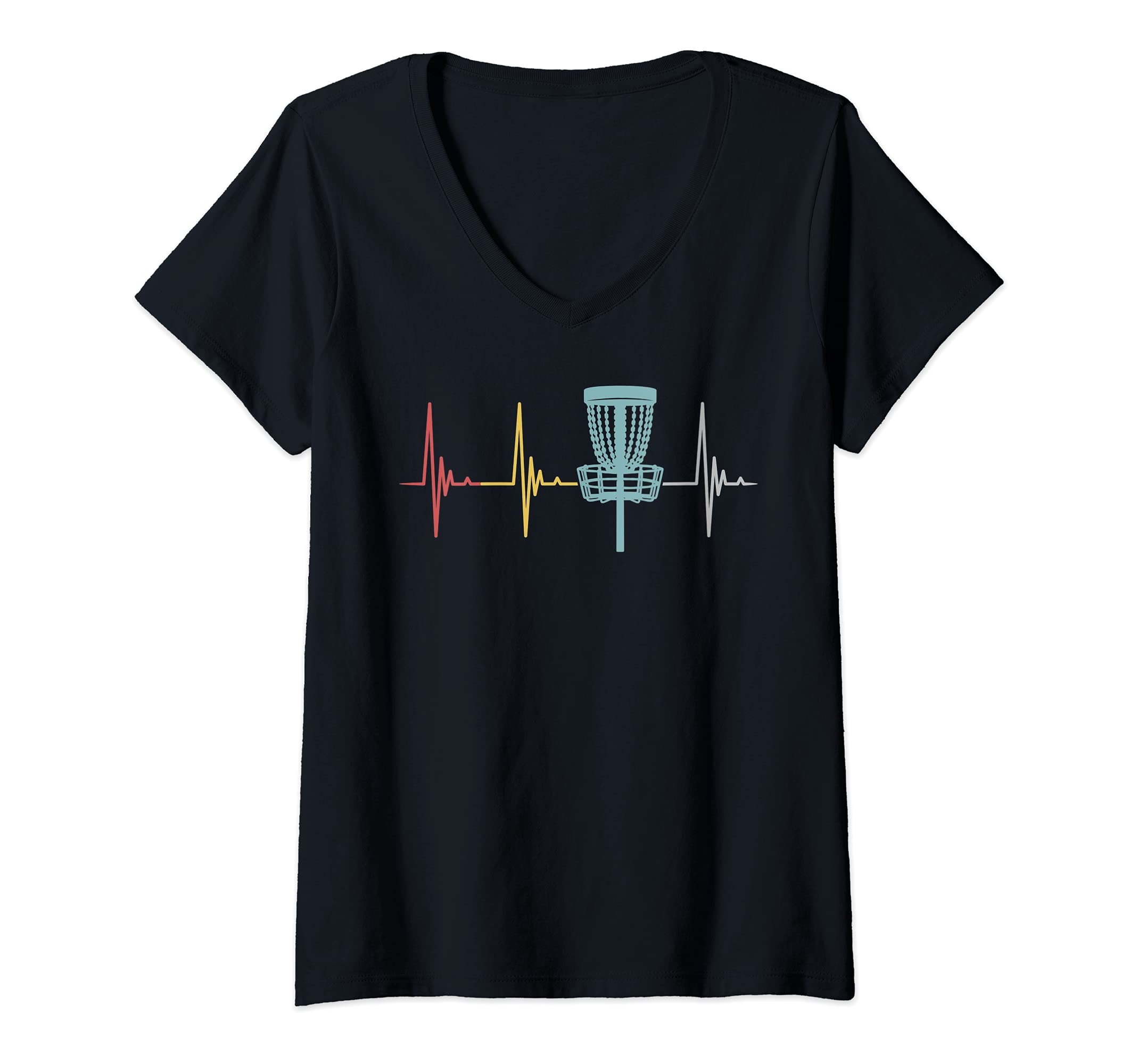 Womens Disc golf retro heartbeat gift frisbee player par Gift Idea V-Neck T-Shirt
