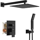SR SUN RISE Shower Faucet Set 10-Inch Rainfall Shower Head Matte Black | Wall-Mounted Shower System with Handheld ,Pressure Balance Valve and Trim Kit Included for a Complete Bathroom Installation