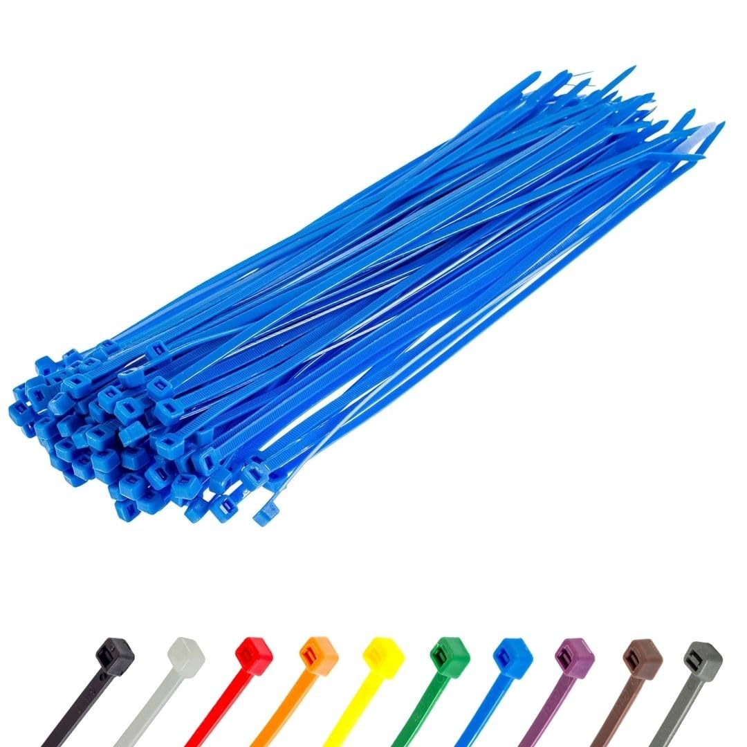 GTSE Blue Cable Ties, 300mm x 3.6mm, Pack of 100, 12” Premium Nylon Zip Ties, Multi-Purpose Plastic Tie Wraps, Secure Self-Locking Mechanism, for Home, Garden, Office and DIY