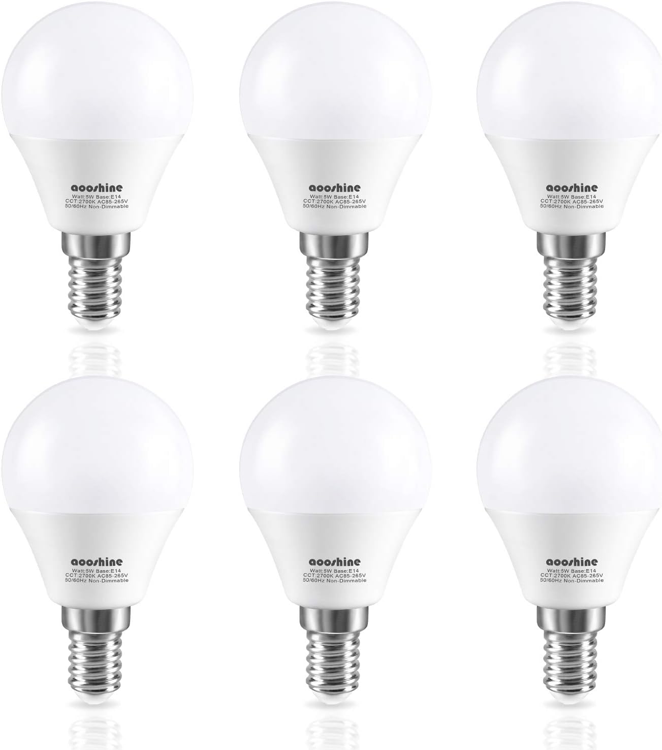 Aooshine E14 LED Small Edison Screw Golf Ball Light Bulb,5W(50W Incandescent Bulbs Equivalent),2700K Warm White-Pack of 6 … [Energy Class A+]