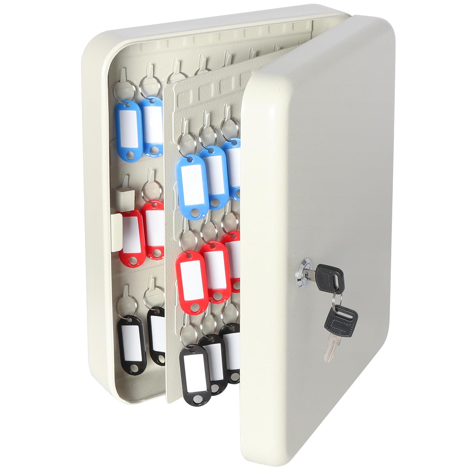 Parrency Security Metal Key Box with 96 Hooks, Large Adjustable Wall Mount Key Lock Cabinet, 11 4/5" x 9 1/5" x 3" (Key Tags Included)