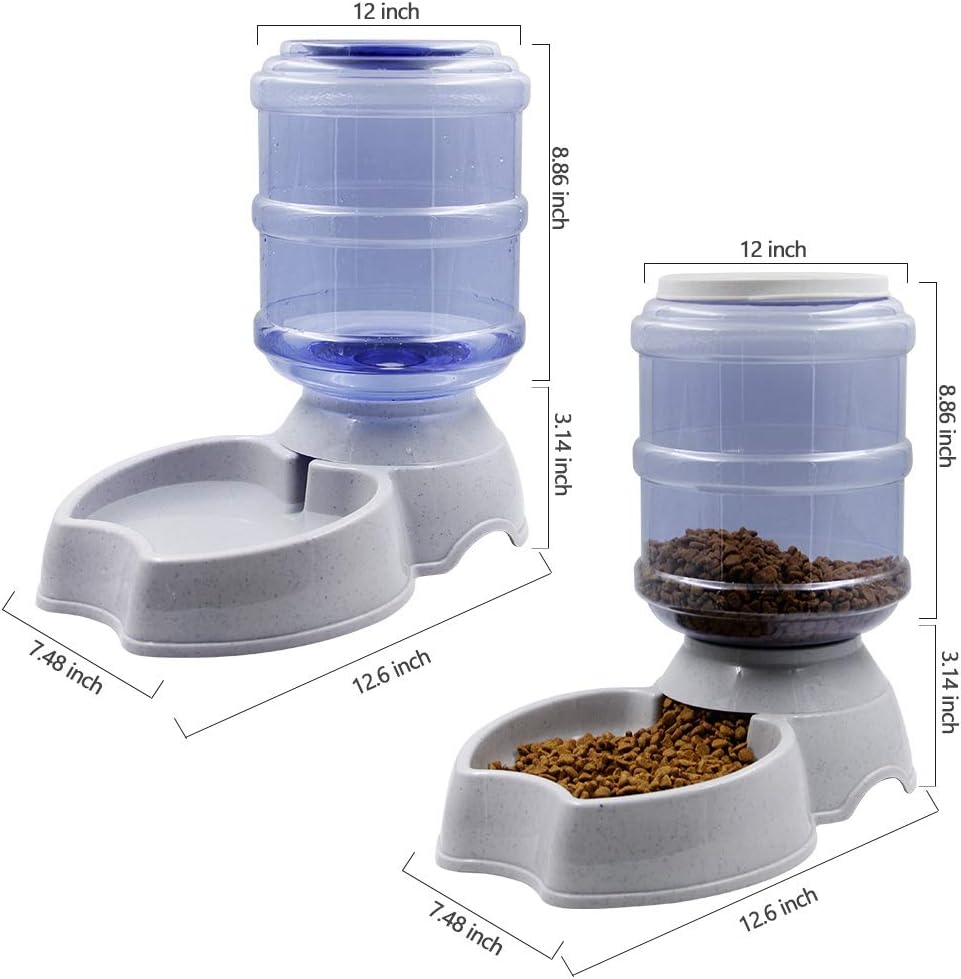 Pet Supplies : Zcaukya Automatic Cat Feeder and Water Dispenser Set, 1 Gal x 2 Gravity Dog Water Fountain Pet Food Feeder (Grey) : 