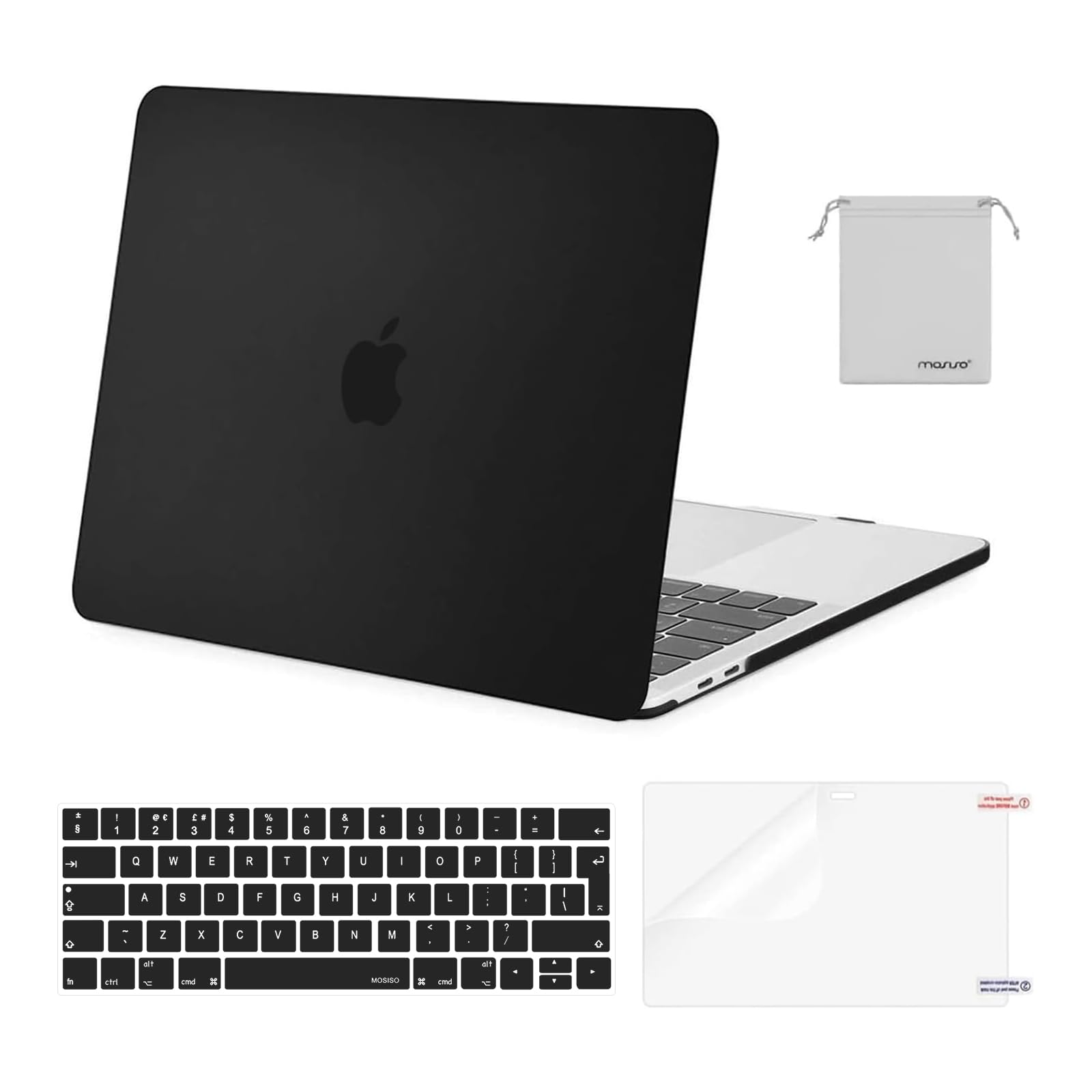 MOSISO Compatible with MacBook Pro 13 inch Case M2 M1 2026 2025 2024 2023-2016 A2338 A2289 A2251 A2159 A1989 A1706 A1708, Plastic Hard Shell Cover &Keyboard Skin&Screen Film&Pouch, Black