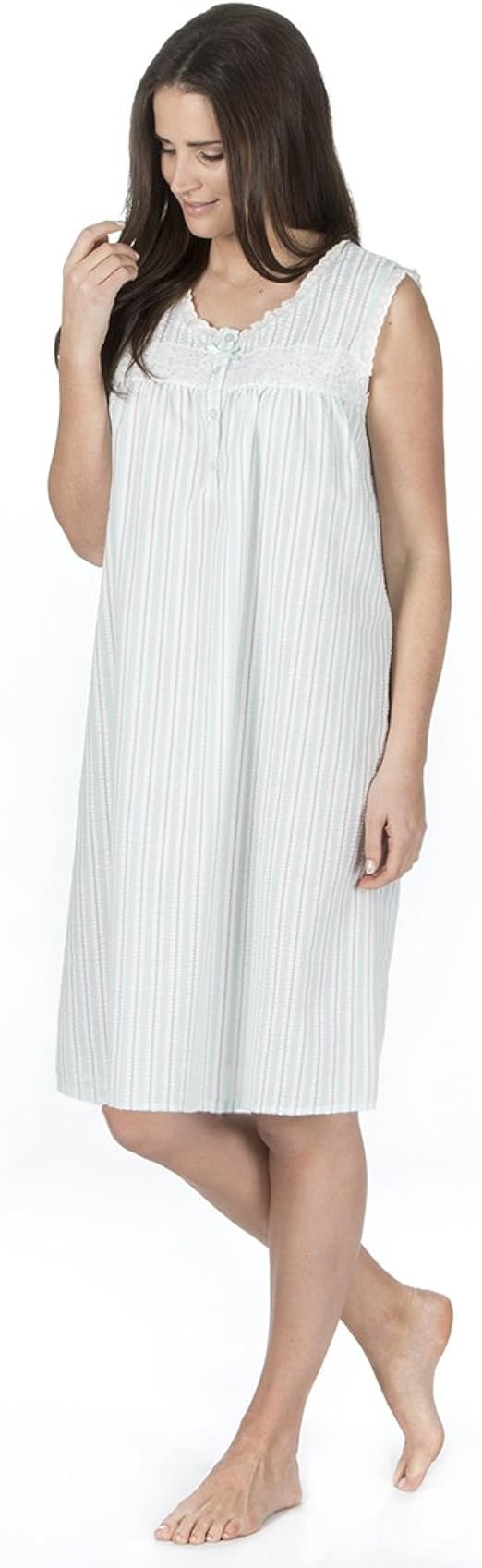 Ladies Women's Woven Cotton Nightshirt Button Up Front Pyjama Top Nightie New | eBay