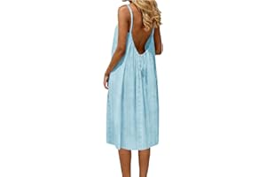Frostluinai Womens Backless Cami Dress Casual House Sundress Sleeveless Lounge Dresses Beach Eyelet Dress