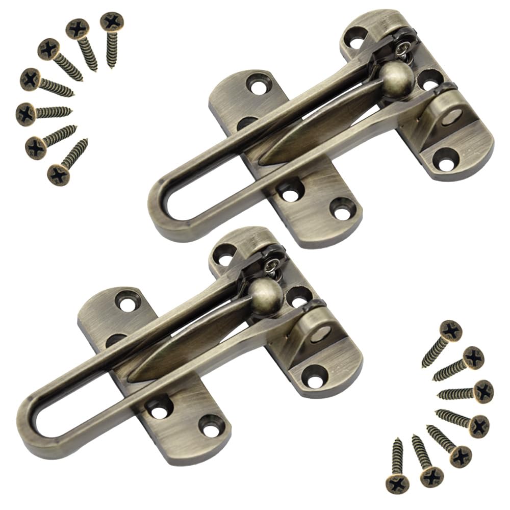 Yosawo 2 PCS Door Lock Latch,Home Security Door Lock, Swing Bar Door Lock,Safety Childproof Reinforcement Door Stopper,Hotel Door Latches with Screws（Bronze/SY））