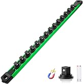 Reniteco Magnetic Socket Organizer, 3/8&rdquo; Aluminum Alloy Rail, 14 Clips | Heavy-Duty Socket Rails, Removable 360&deg; Swivel ABS Clips, Magnetic Base, Tool Box Drawer or Wall Mount