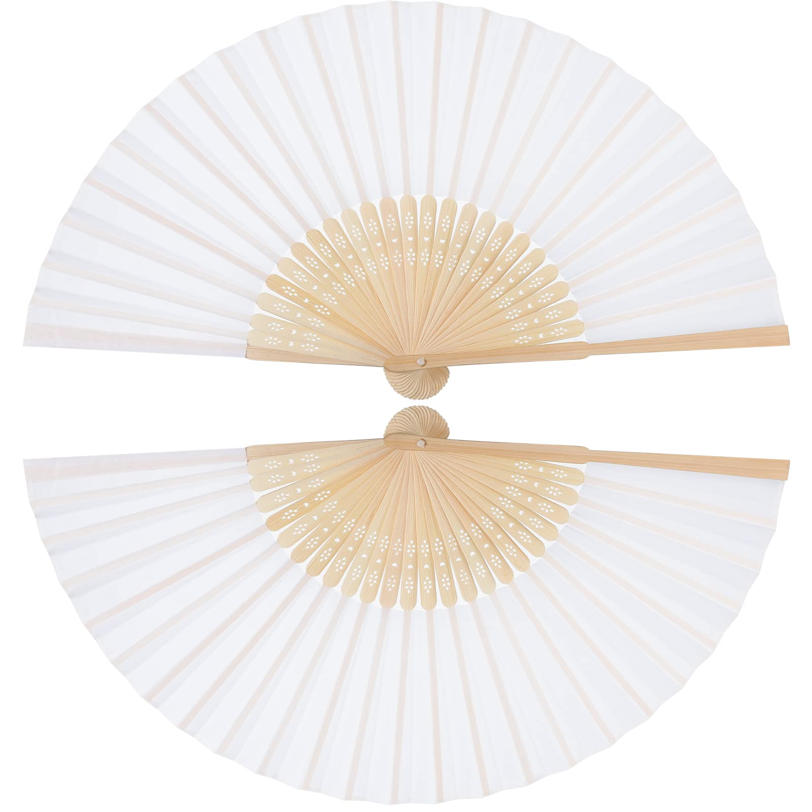 Queekay 2 Pack Folding Hand Fan Silk Fabric Hand Held Chinese Fans for Wedding Preference, Performance, Dancing, Home Decoration(Classic Style,White)