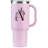 Onebttl Personalized 40 oz Tumbler with Handle and Straw for Women, Monogrammed Gifts for Her on Birthdays, Christmas, Pink Initial Mug, A