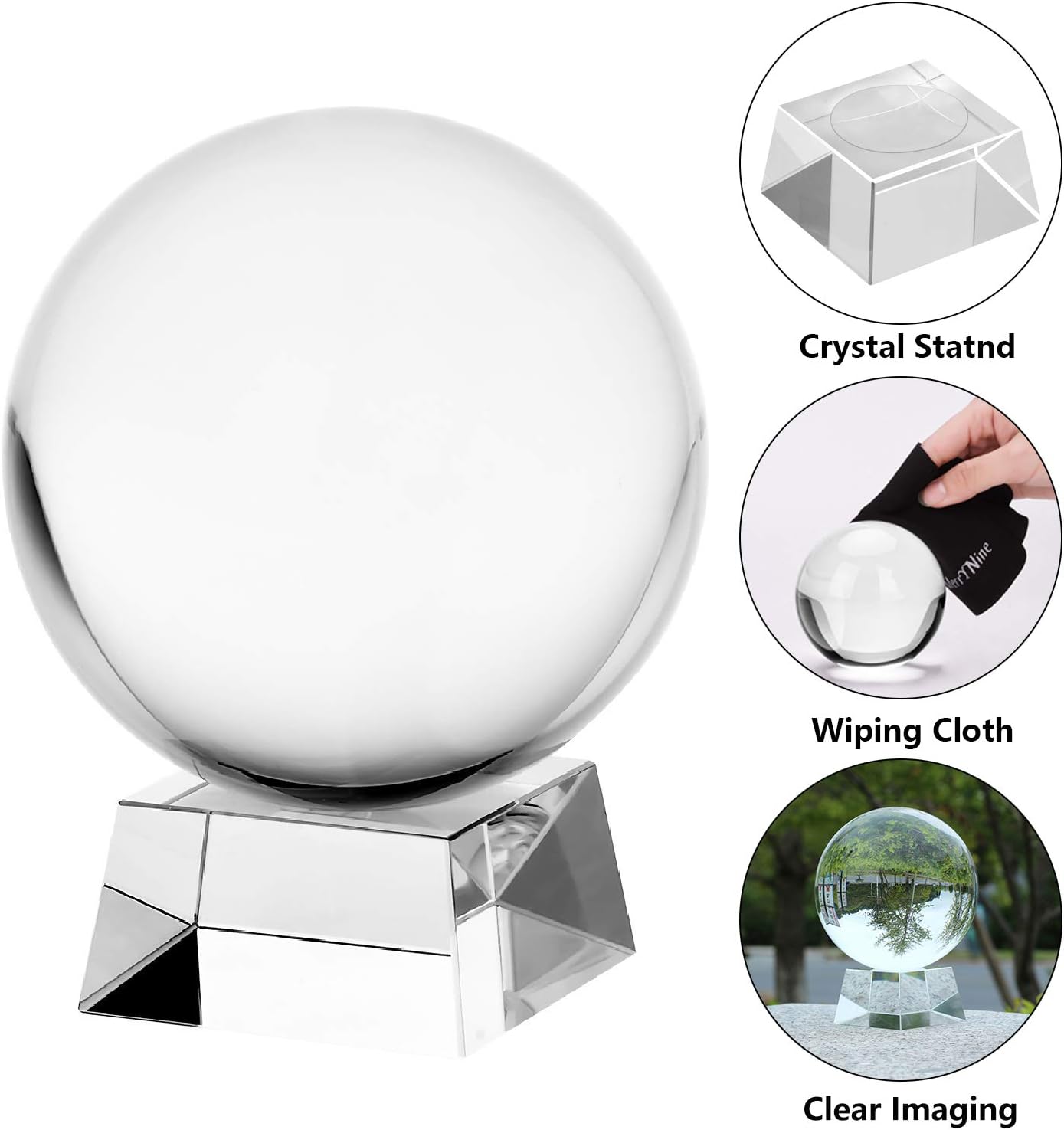 MerryNine Professional Crystal Ball Photograph, K9 Crystal Suncatchers Ball with Trapezoid Crystal Stand, Decorative and Photography Accessory (70mm/2.8", K9, with Crystal Stand)