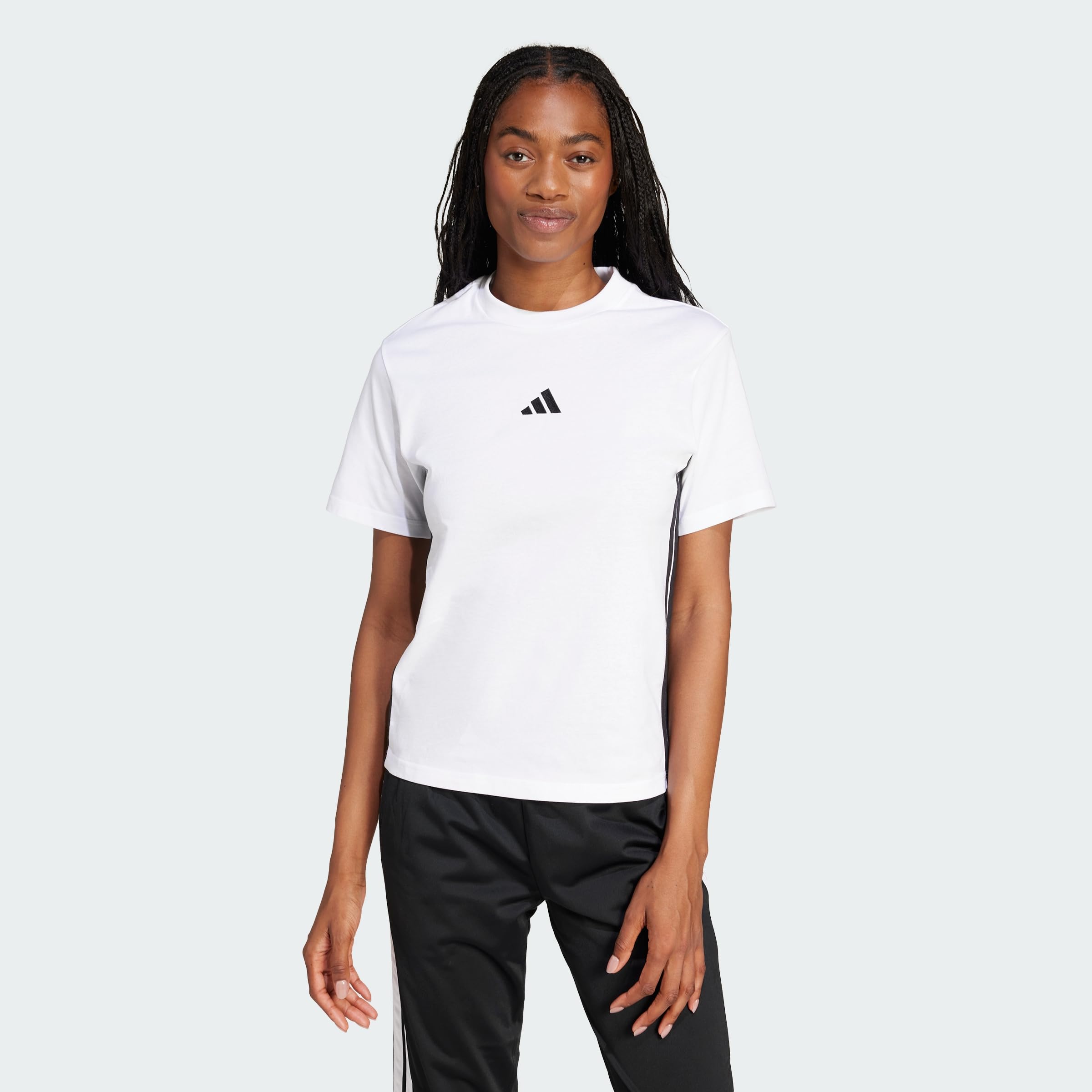 adidas Damen Essentials 3-Stripes Cotton Shirt, White/Black, XS