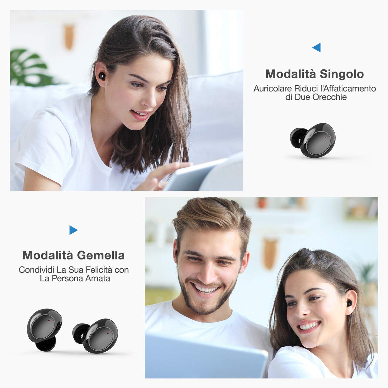 POWERADD Cuffie Bluetooth, Auricolari Bluetooth Senza Fili, Auricolari Wireless HD Stereo, Display della Batteria in Dispositivo, Compatto e Portatile, IPX5, Mic, Auricolari Sport per iOS ed Android