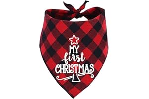 PICKUPIK Dog First Christmas Bandana,Red Plaid Xmas Puppy Scarf