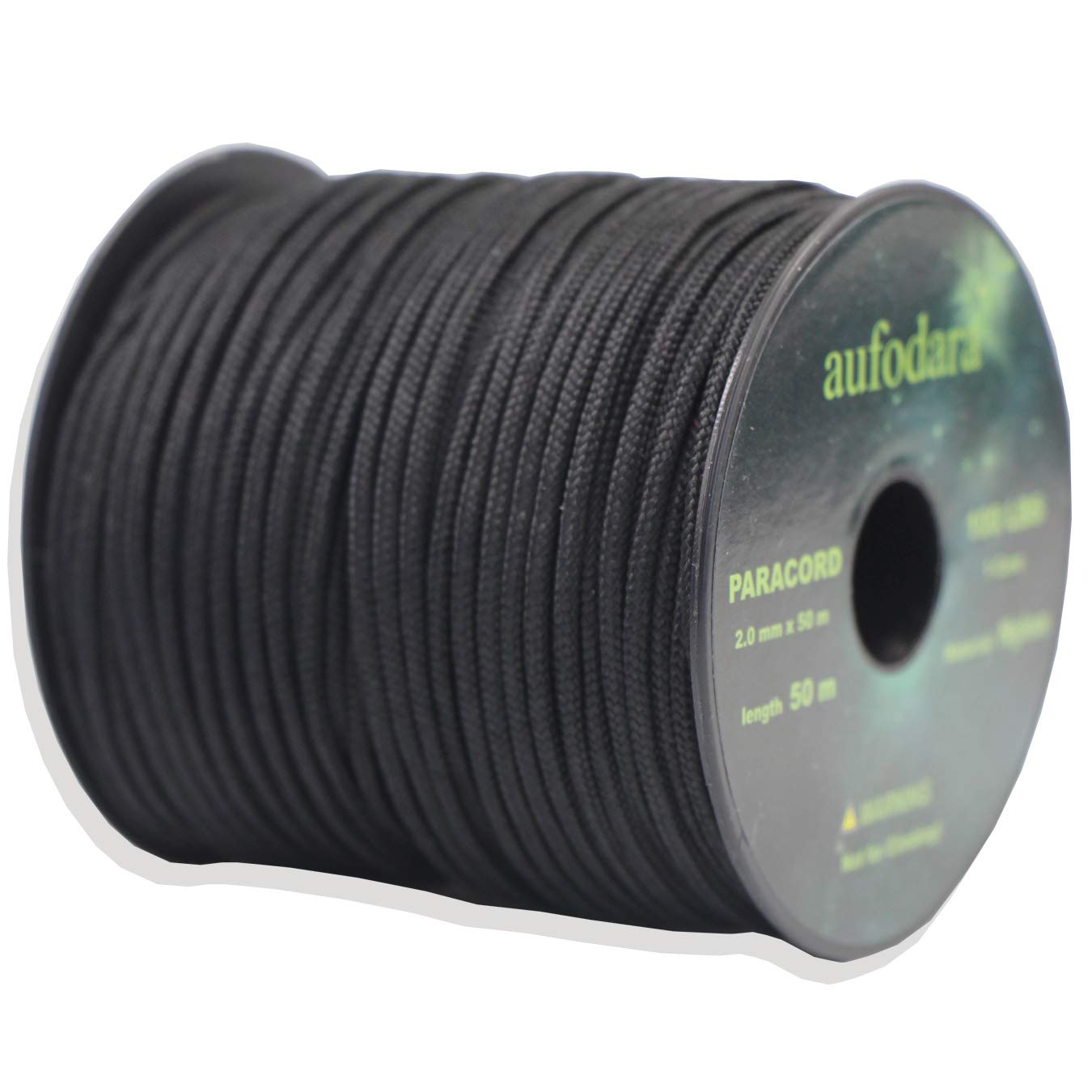 aufodara 50 Metres paracord cords, 2 millimetres nylon rope, 1 core strands (Black, 50)