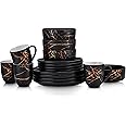 Stone Lain Modern Splash Exquisite Fine China Dinnerware Set, 16 Piece - Service for 4, Black & Gold