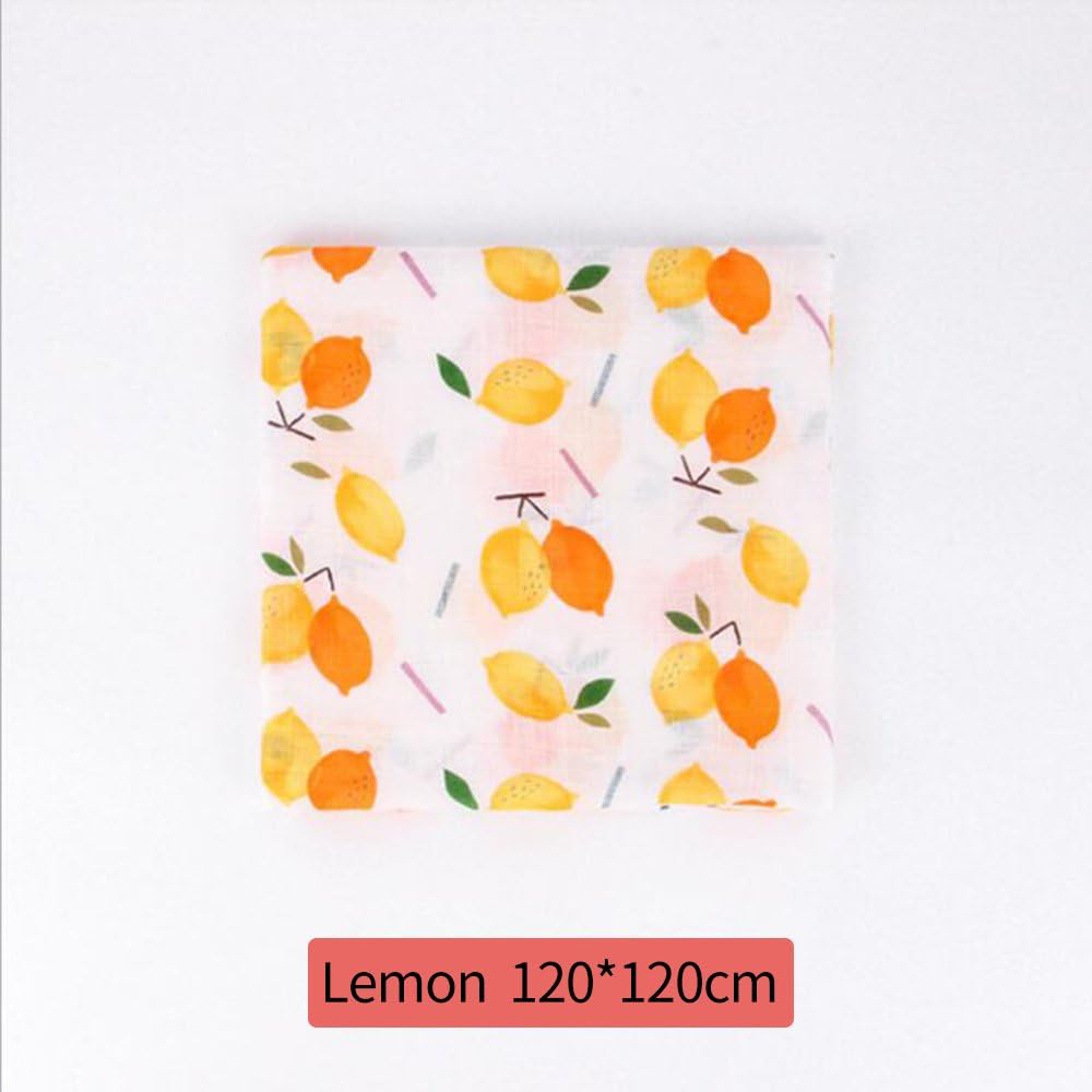 Unisex Newborn Baby Toddler Nursery Soft Muslin Cotton Cuddle Swaddle Blanket Bath Towel Hand-Painted Pattern Safe and Healthy (Lemon)