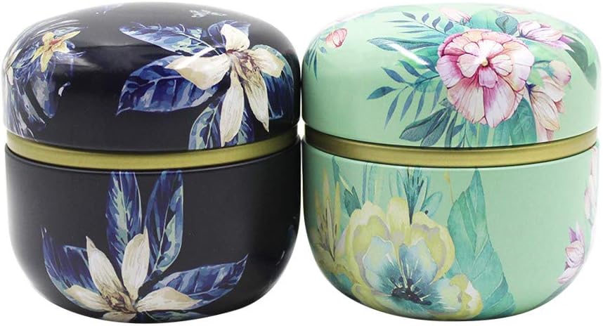 2 Pack Mini Tea Storage Containers Tea Coffee Tins, Flowers Pattern Food Storage Container for Herb, Candy, Chocolate, Sugar, Spices, Candle