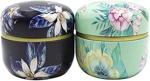 2 Pack Mini Tea Storage Containers Tea Coffee Tins, Flowers Pattern Food Storage Container for Herb, Candy, Chocolate, Sugar, Spices, Candle