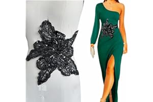 Jpumley.pksn Handmade Rhinestones Applique Sewing Beads Stones Trim Lace Patches Sparkly Multicolor Sew on Sequins Crystal Beaded Accessory for Wedding Dresses DIY Clothes 12X10inches (Black)