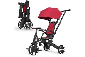 Bebehoo Tricycle Stroller for Toddler,Foldable Baby Tricycle,Kids Balance Bike with Push Handle,Toddlers Stroller Bike with 1 to 5 Years,7-in-1 Push Tricycle Bike for Kids (Red)