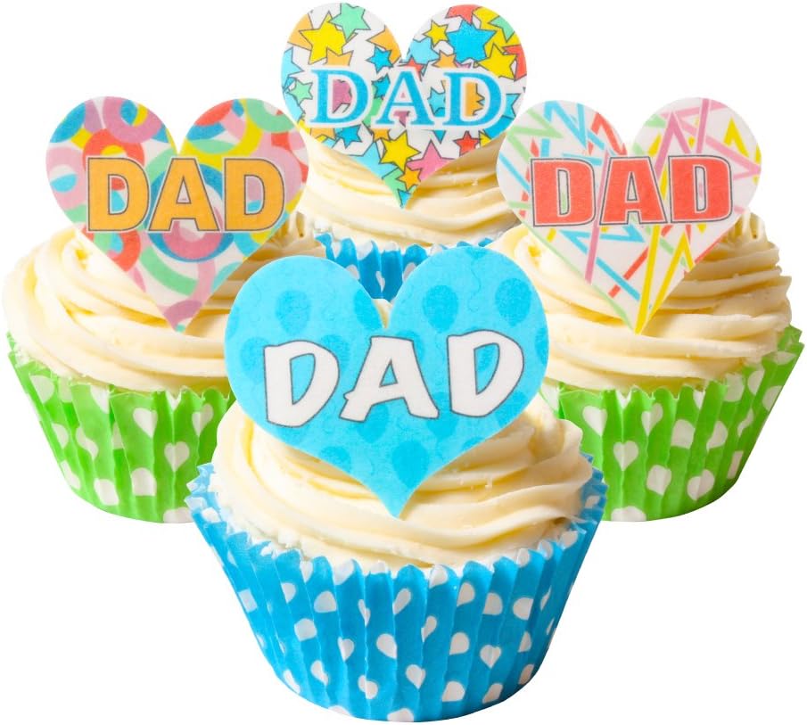 Mixed Pack of 24 Edible PRE-CUT Wafer Decorations - DAD - Celebration Heart Toppers 201-284-24- By CDA Products