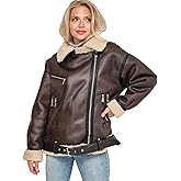 LY VAREY LIN Winter Women Faux Leather Jacket Sherpa Aviator Bomber Coat