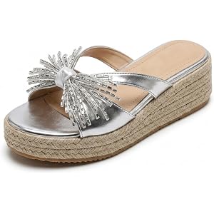 Women's Polka Dot Bow Boho Espadrille Slides Open Toe Platform Wedge Mules | Backless Slip-On Style with Rope Sole Comfortabl