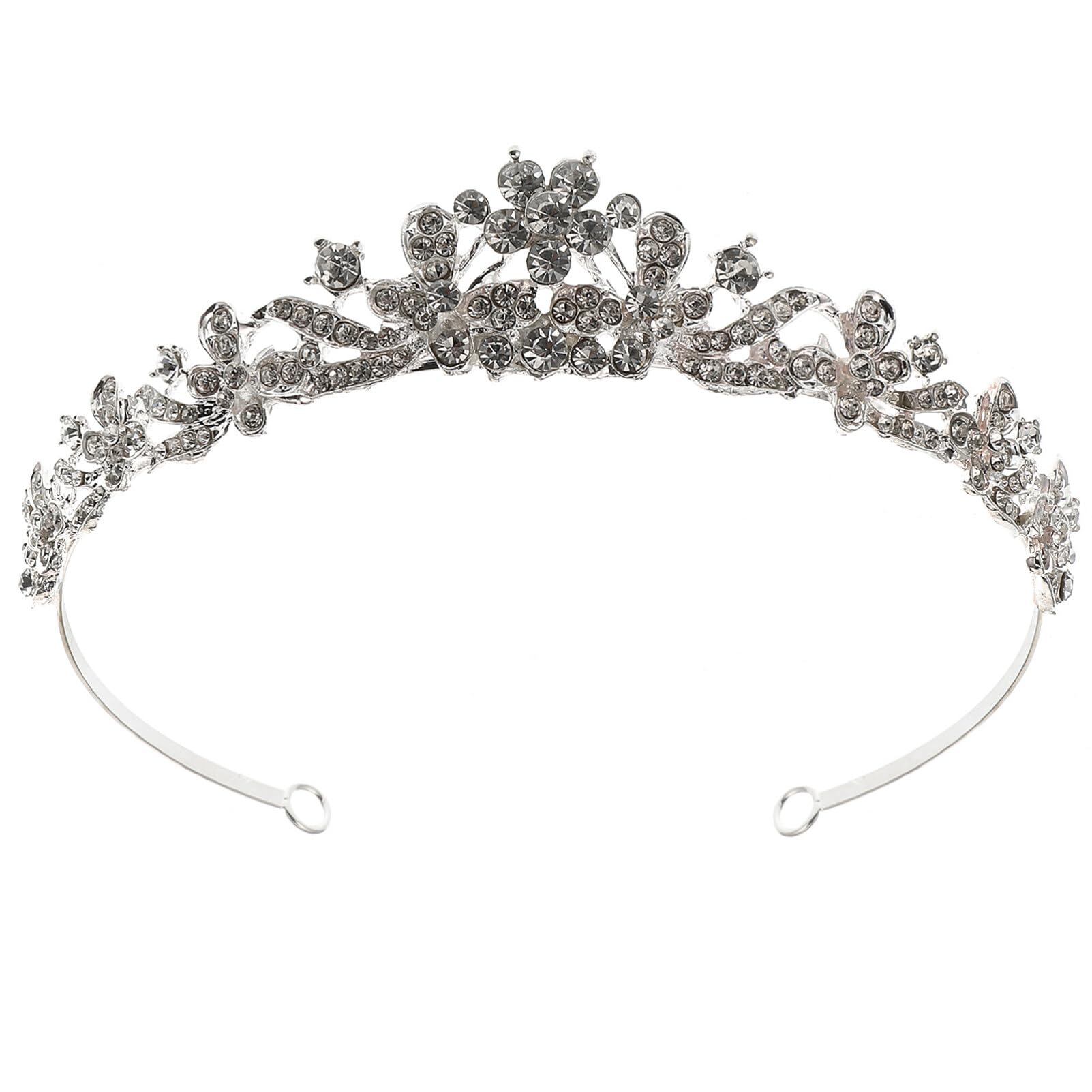FRCOLOR Crystal Wedding Tiara Crown for Bride, Elegant Rhinestone Bridal Flower Tiara Headband Hair Accessory, Silver
